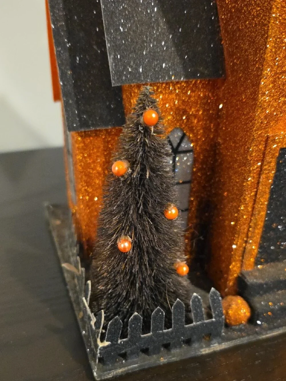 Glittery Orange & Black Haunted House Décor